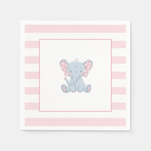 ゾウ赤ちゃんシャワーナプキン – 女の子 スタンダードカクテルナプキン (正面)