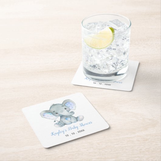 ゾウ赤ちゃんシャワーパーソナライズされたコースター スクエアペーパーコースター (インサイチュ)