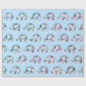 ゾウ赤ちゃんシャワーピンクブルーボーイガールパープル ラッピングペーパー (フラット)