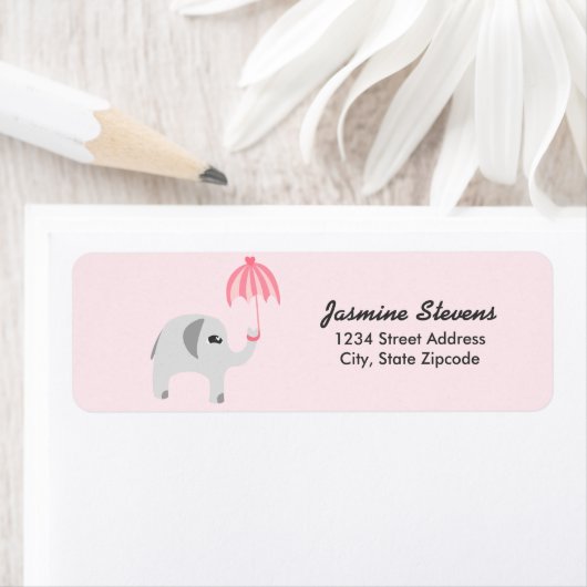 ゾウ赤ちゃんシャワーピンク傘 ラベル (インサイチュ)