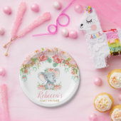 ゾウ赤ちゃんシャワーピンク赤面フローラデザート7" ペーパープレート (パーティー)