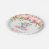 ゾウ赤ちゃんシャワーピンク赤面フローラデザート7" ペーパープレート (アングル)