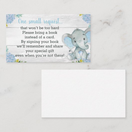 ゾウ赤ちゃんシャワーブックリクエストカード エンクロージャーカード (正面/裏面)