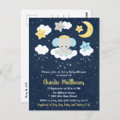 ゾウ赤ちゃんシャワーブルー&ネイビー ポストカード (正面/裏面)