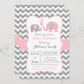 ゾウ赤ちゃんシャワー招待状、シェブロン 招待状 (正面/裏面)