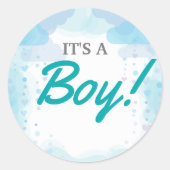 ゾウ赤ちゃんシャワー招待状、男の子シャワー ラウンドシール (正面)