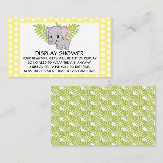 ゾウ赤ちゃんシャワー男女兼用ディスプレイシャワー エンクロージャーカード (正面/裏面)