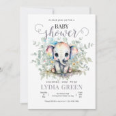 ゾウ赤ちゃんシャワー緑の男の子のシャワー 招待状 (正面)