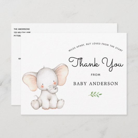 ゾウ赤ちゃんシャワーbyメールありがとう (正面/裏面)