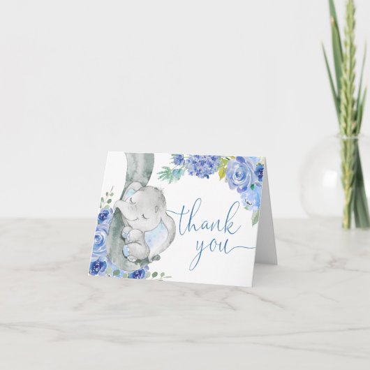 ゾウ青フローラ水色リトルピーナッツ サンキューカード (正面)