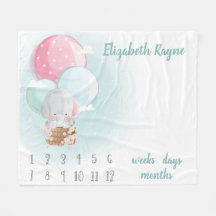 ゾウ風船の男女兼用ベビーマイルストーン