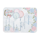 ゾウ風船ピンクフローラベビーシャワー招待状 マグネット (横)