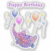 ゾウ飛んでいるンカラフルバルーンベビー誕生日 シール (正面)