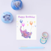 ゾウ飛んでいるンカラフルバルーンベビー誕生日 チラシ (シングル)