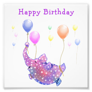 ゾウ飛んでいる風船ベビー誕生日写真プリント フォトプリント