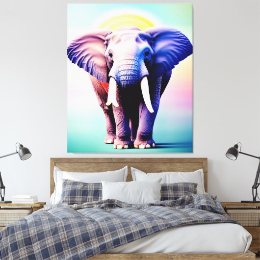 ゾウ鮮やかントアートポップ・アートのAの壁の色 キャンバスプリント (インサイチュ (寝室))