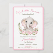 ゾウ1歳の誕生日ガール招待状カスタム時代 招待状 (正面)