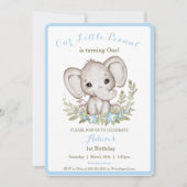ゾウ1歳の誕生日ボーイ招待状カスタム時代 招待状 (正面)