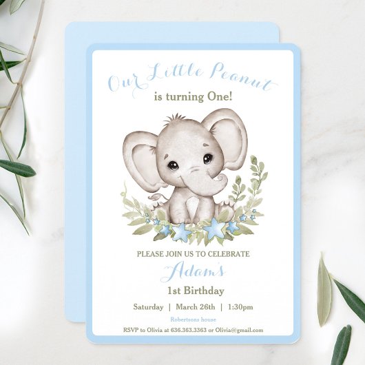 ゾウ1歳の誕生日ボーイ招待状カスタム時代 招待状