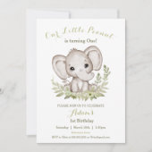 ゾウ1歳の誕生日ボーイ招待状カスタム時代 招待状 (正面)