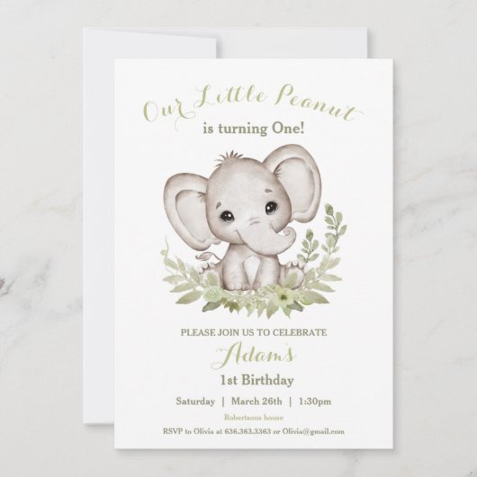 ゾウ1歳の誕生日ボーイ招待状カスタム時代 招待状 (正面)