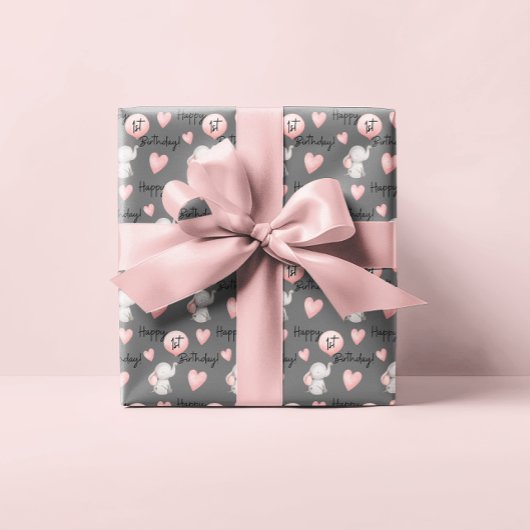 ゾウ1歳の誕生日ラッピング紙シート ラッピングペーパーシート