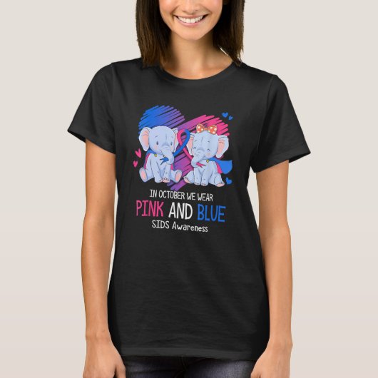 ゾウ10月We衣服ピンクとブルーSIDSアワ Tシャツ (正面)