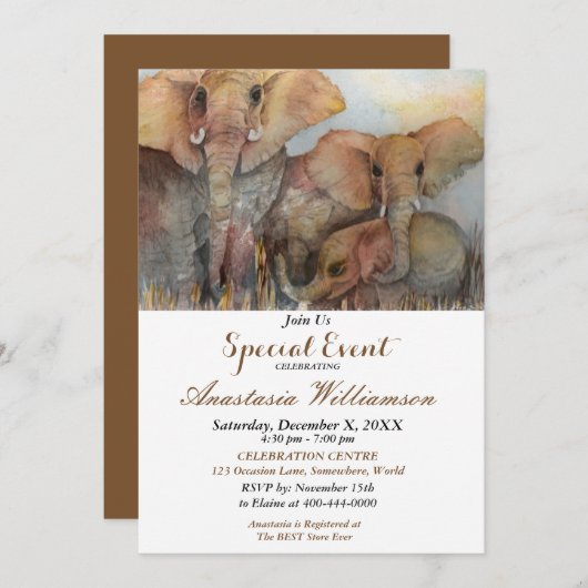 ゾウ10歳の誕生日パーティーの招待状 招待状 (正面/裏面)