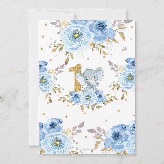 ゾウ1stバースデーブルーフローラボーイ 招待状 (裏面)