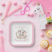 ゾウ1thバースデーガールカスタムエージースクエア ペーパープレート (パーティー)