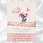 ゾウ1th誕生日ピンクフローラベビーガール 箔招待状