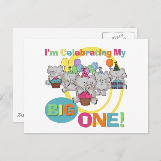 ゾウ1th誕生日Tシャツとギフト ポストカード (正面/裏面)