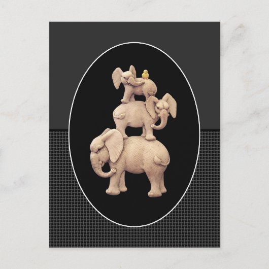 ゾウ3頭とアヒル1頭 ポストカード (正面)