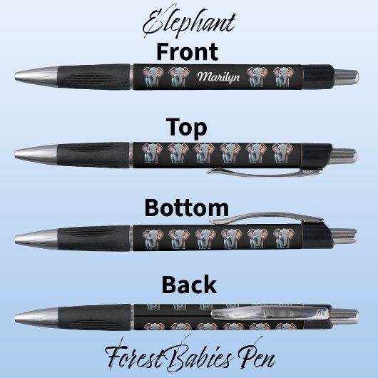 ゾウ、かわいいジャングルサファリウッドランドアニマルブラック ボールペン