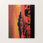 ゾウ・アフリカの夕日 ジグソーパズル (縦)