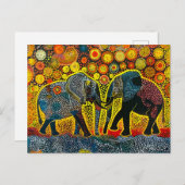 ゾウ・カップルのひまわり付き シーズンポストカード (正面/裏面)