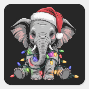 ゾウ クリスマス ライト Xmas ホリデー 動物 スクエアシール