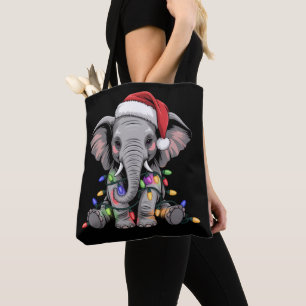 ゾウ クリスマス ライト Xmas ホリデー 野生動物 トートバッグ