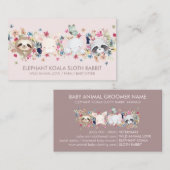 ゾウ コアラ ナマケモノ ウサギ 赤ちゃん 動物 ピンク 名刺 (正面/裏面)