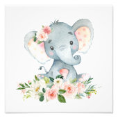ゾウ，サファリ，ピンクの花，女の子子供部屋 フォトプリント            (正面)
