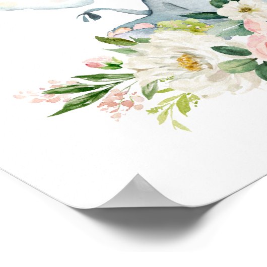 ゾウ,サファリ,ピンクの花,女の子子供部屋 ポスター (角)