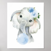 ゾウ、サファリ、ブルーバブルガム、ボーイ子供部屋 ポスター (正面)