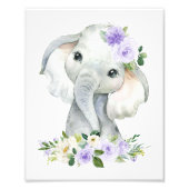 ゾウ、サファリ、紫の花男女兼用、 フォトプリント            (正面)