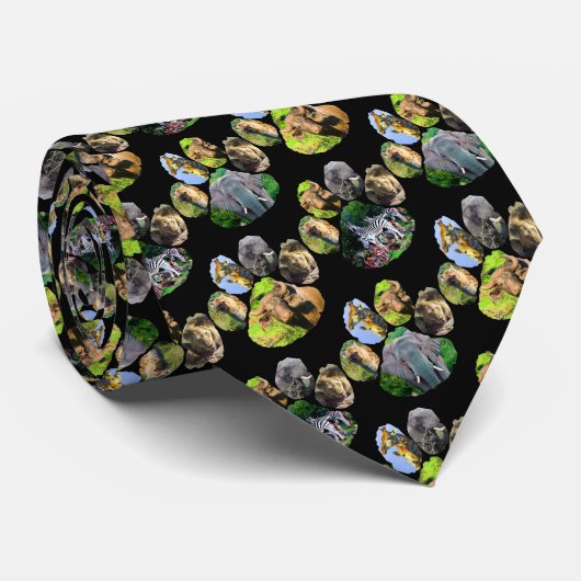 ゾウ、バッファロー、ゼブラの足跡ネックタイ ネクタイ (ロール)