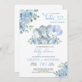 ゾウ&バルーン男の子のシャワー招待状 スペインの 招待状 (正面/裏面)