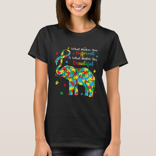 ゾウ パズル 自閉症を受け入れるあなたを特別にするものは Tシャツ (正面)