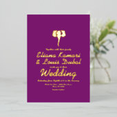 ゾウ・パープル結婚・エスニック 箔招待状 (立ち正面)