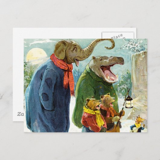 ゾウ、ヒッポタマスとクマはカロリングに行く ポストカード (正面/裏面)