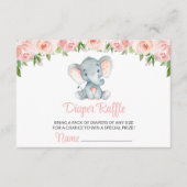 ゾウ、ピンクの水彩の花、おむつラッフル エンクロージャーカード (正面)