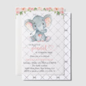 ゾウ、ピンクの水彩花、最初の誕生日 ベラム紙招待状 (オフセット (招待状))